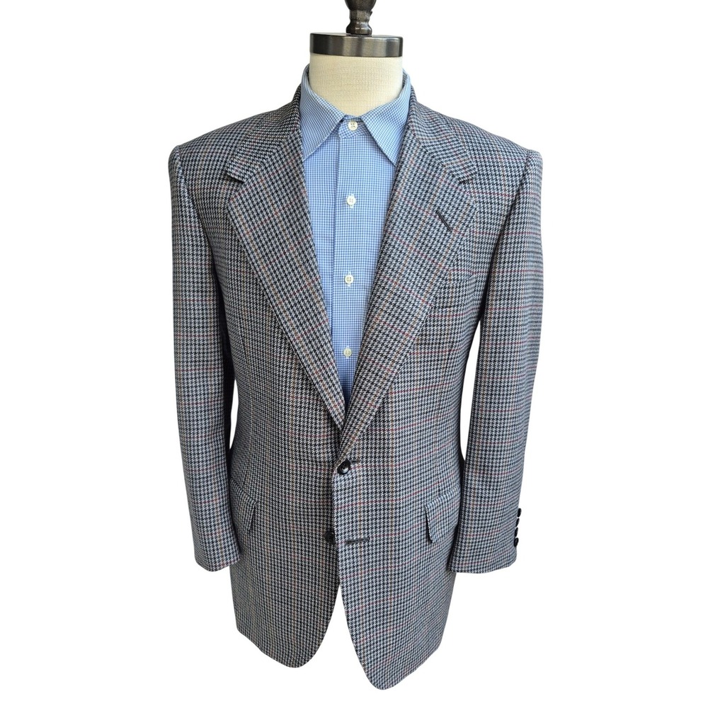 Oxxford Clothes Made By Hand Grey Houndstooth Windowpane Sport Coat Sz 40 S R